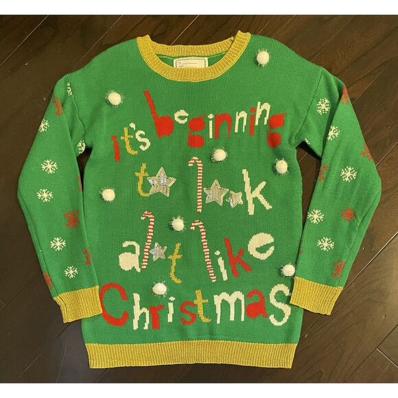 It's Beginning To Look A Lot Like Christmas Ugly Sweater Medium Green - Picture 1 of 6